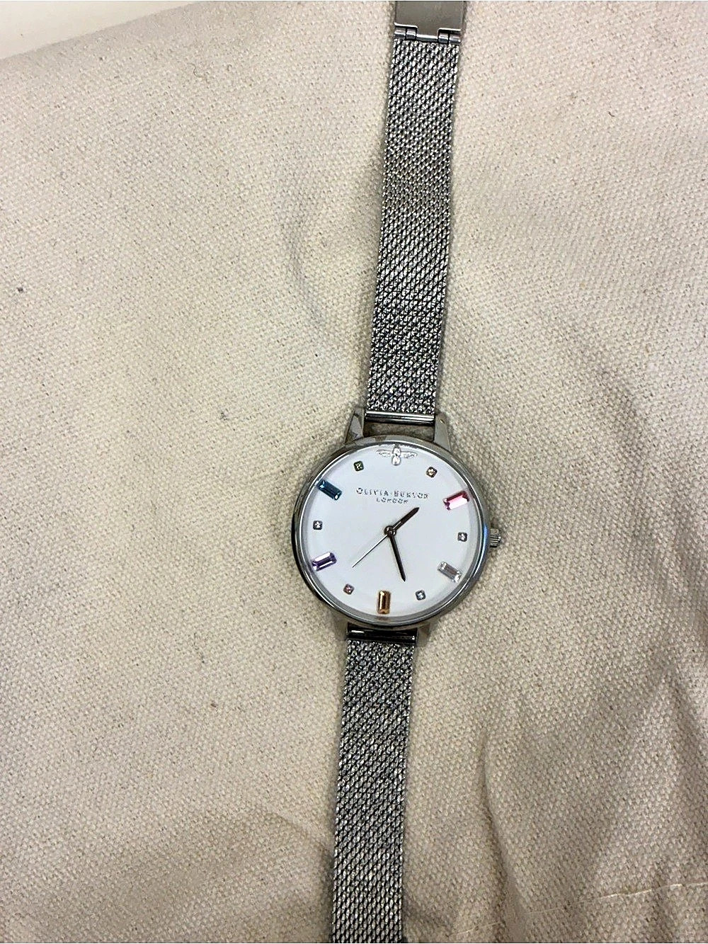 Olivia Burton Women's Watch Watercolour Floral White Dial Silver Mesh Strap